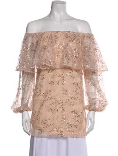 Pre-owned Rotate Birger Christensen Patterned Off-the-shoulder Top In Pink