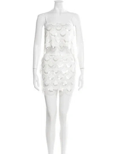 Pre-owned Rotate Birger Christensen Patterned Sequin Embellishments Skirt Set W/ Tags In White