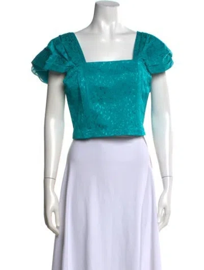 Pre-owned Rotate Birger Christensen Patterned Square Neckline Crop Top In Blue