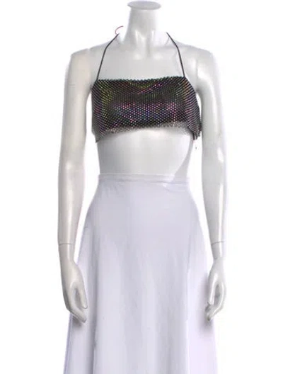 Pre-owned Rotate Birger Christensen Patterned Square Neckline Crop Top W/ Tags In Orange