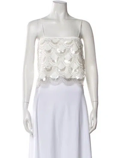 Pre-owned Rotate Birger Christensen Patterned Square Neckline Crop Top W/ Tags In White