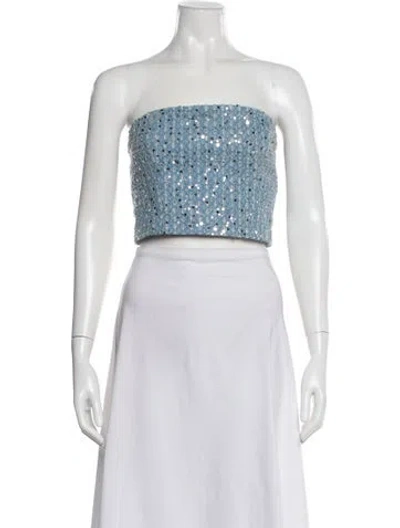 Pre-owned Rotate Birger Christensen Patterned Strapless Crop Top In Purple