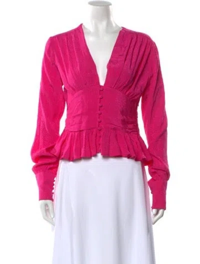 Pre-owned Rotate Birger Christensen Patterned V-neck Blouse In Pink