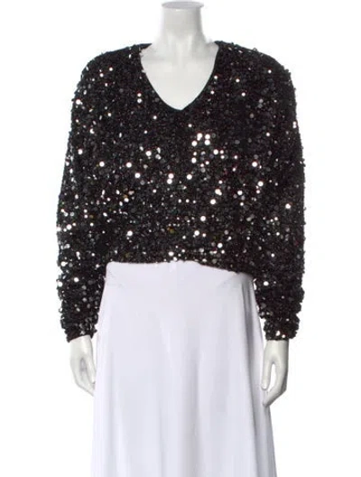 Pre-owned Rotate Birger Christensen Patterned V-neck Crop Top W/ Tags In Black