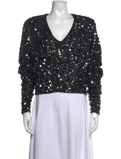 Pre-owned Rotate Birger Christensen Patterned V-neck Top In Silver