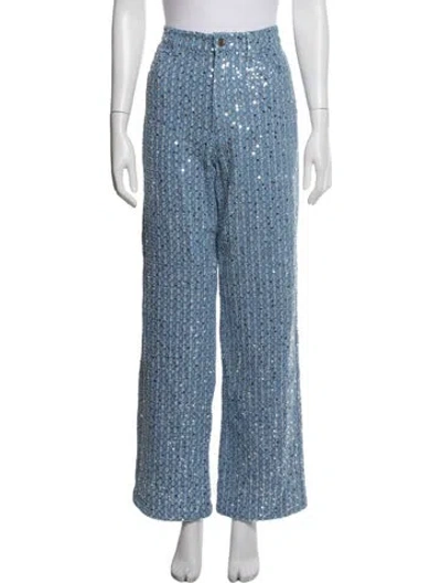Pre-owned Rotate Birger Christensen Patterned Wide Leg Pants In Blue