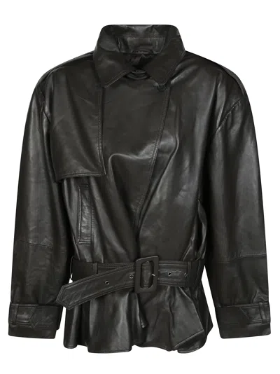 ROTATE BIRGER CHRISTENSEN PEPLUM BELTED BIKER LEATHER JACKET