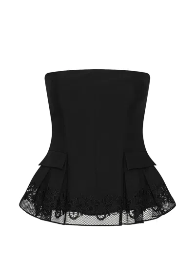 Rotate Birger Christensen Peplum Bustier Top Black