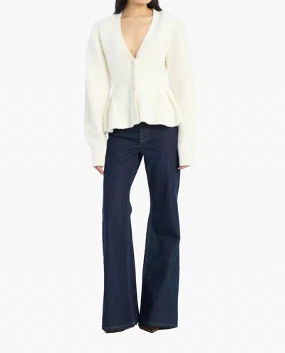 Rotate Birger Christensen Peplum Cardigan In Ecru In White