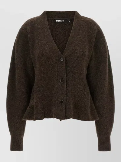Rotate Birger Christensen Peplum Hem V Neck Cardigan Jacket In Brown