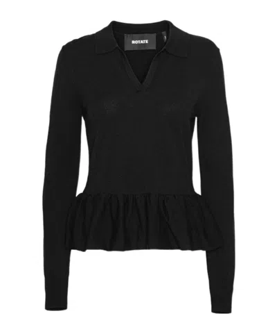 Rotate Birger Christensen Peplum Knit Top In Black