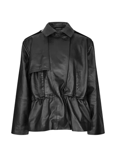 Rotate Birger Christensen Peplum Leather Jacket In Black