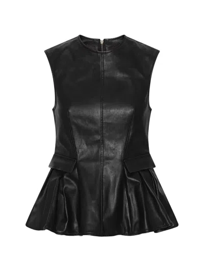 Rotate Birger Christensen Peplum Leather Top Black