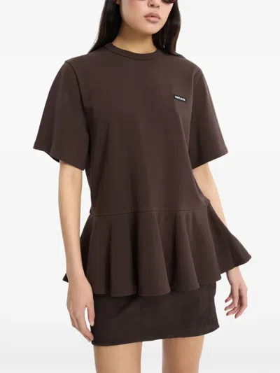 Rotate Birger Christensen T-shirt Mit Schösschen In Brown