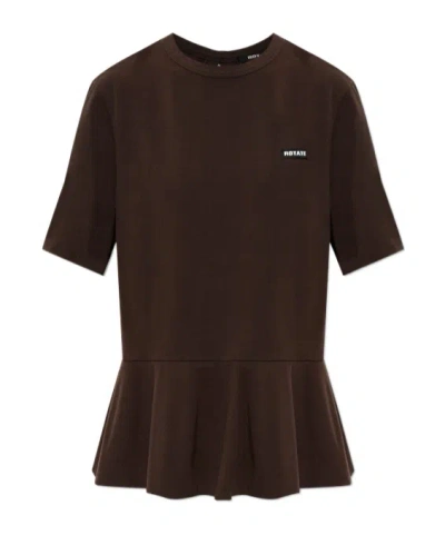 Rotate Birger Christensen Peplum T-shirt In Brown