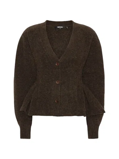Rotate Birger Christensen Peplum-hem V-neck Cardigan In Brown