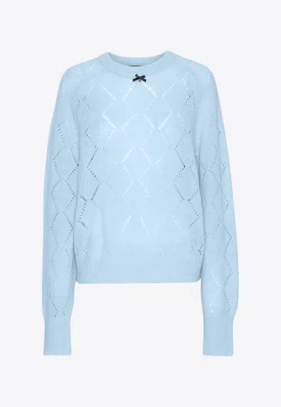 Rotate Birger Christensen Perforated Knit Wool-blend Sweater In Blue