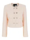 Rotate Birger Christensen Rotate Pink Cropped Jacket With Jewel Buttons In Tweed Woman In Pink