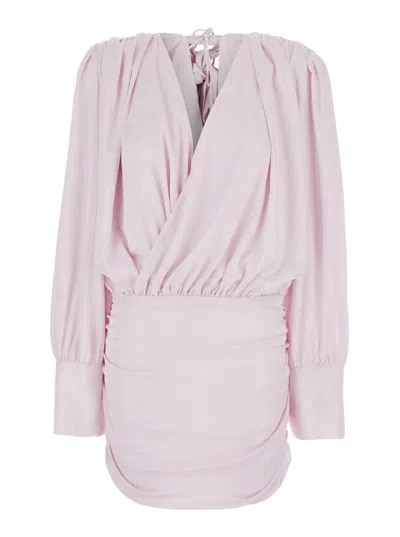 Rotate Birger Christensen Pink Dress With Deep V-neck And Draped Design In Silk Woman