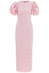Rotate Birger Christensen Pink Floral Midi Dress With Puff Sleeves In Pink
