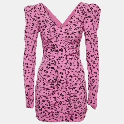 Rotate Birger Christensen Pink Floral Print Crepe Ruche Mini Dress