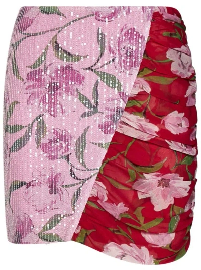 Rotate Birger Christensen Pink Floral-print Sequin-embellished Chiffon Mini Skirt