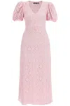 Rotate Birger Christensen Pink Lace Midi Dress With Puff Sleeves In Pink