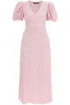 Rotate Birger Christensen Pink Lace Midi Dress With Puff Sleeves In Pink