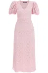 ROTATE BIRGER CHRISTENSEN LACE MIDI DRESS WITH PUFF SLEEVES