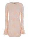 Rotate Birger Christensen Pink Mini Dress With Flared Sleeves And All-over Floral Embroidery In Pink