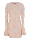 Rotate Birger Christensen Pink Mini Dress With Flared Sleeves And All-over Floral Embroidery In Pink
