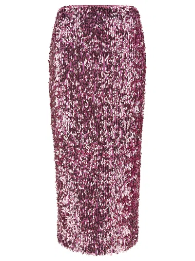 ROTATE BIRGER CHRISTENSEN PINK PENCIL SKIRT WITH ALL-OVER SEQUINS EMBELLISHMENT IN TECH FABRIC WOMAN