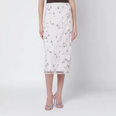 Rotate Birger Christensen Pink Skirt With Floral Embroidery In Neutral