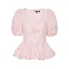 Rotate Birger Christensen Jacquard Puff Sleeve Top In Pink