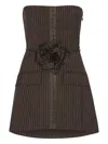 Rotate Birger Christensen Rotate Birgerchristensen Pinstripe Rose-embellished Mini Dress In Brown