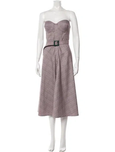 Pre-owned Rotate Birger Christensen Plaid Print Midi Length Dress In Pink
