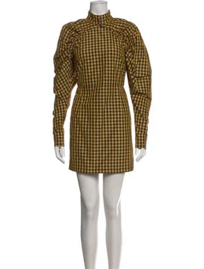 Pre-owned Rotate Birger Christensen Plaid Print Mini Dress In Black/yellow