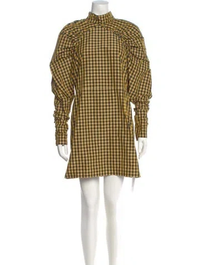 Pre-owned Rotate Birger Christensen Plaid Print Mini Dress In Yellow