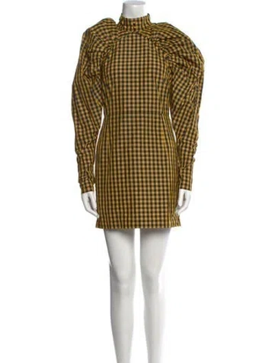 Pre-owned Rotate Birger Christensen Plaid Print Mini Dress In Yellow