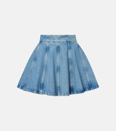 Rotate Birger Christensen Pleated Denim Miniskirt In Blue