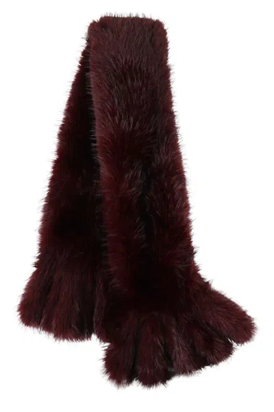 Rotate Birger Christensen Plush Faux Fur Scarf In Rich Burgundy In Brown