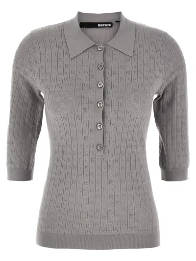 Rotate Birger Christensen Pointelle Polo Shirt In Gray