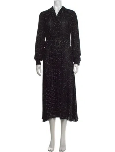 Pre-owned Rotate Birger Christensen Polka Dot Print Midi Length Dress In Black