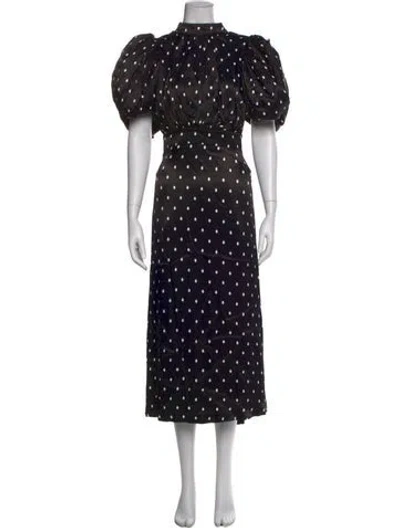 Pre-owned Rotate Birger Christensen Polka Dot Print Midi Length Dress W/ Tags In Black