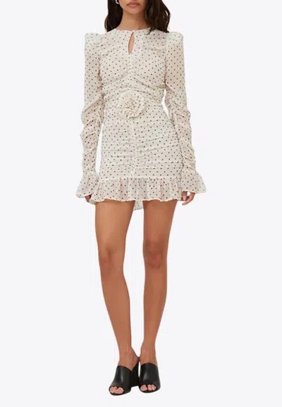 Rotate Birger Christensen Polka Dot Print Ruched Mini Dress In White