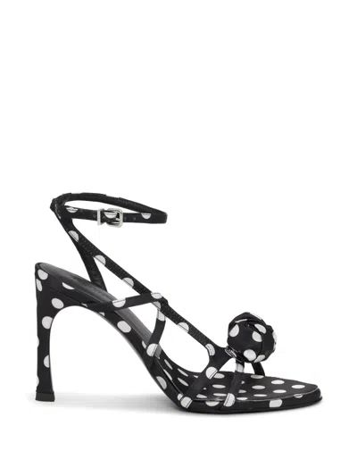Rotate Birger Christensen Polka Dot Satin Sandals In Black