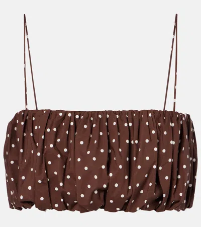 Rotate Birger Christensen Polka-dot Cotton-blend Crop Top In Brown