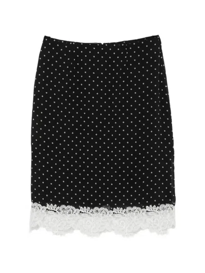 Rotate Birger Christensen Polka-dot Lace-trim Midi Skirt In Multi