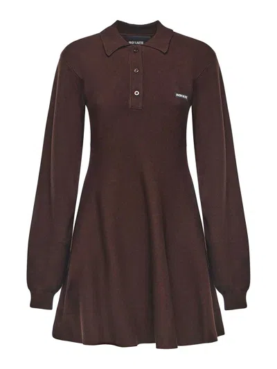Rotate Birger Christensen Knit Polo Dress In Brown