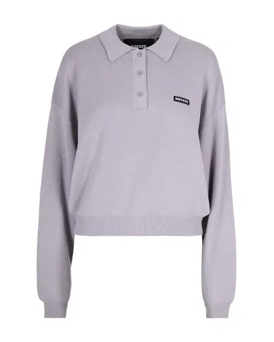 Rotate Birger Christensen Slinky Knit Buttoned Polo Top In Gray